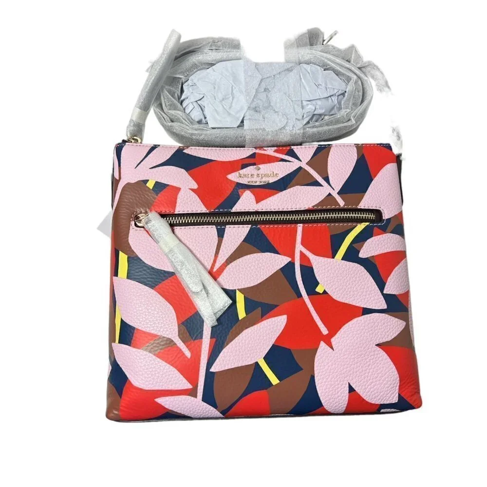 Kate Spade Womens Pink Floral Leather Top Zip Strap Jackson Crossbody Bag New